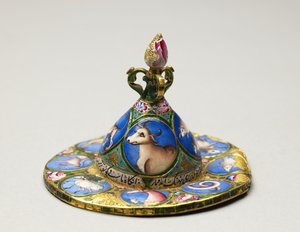 带有占星装饰的带盖碗，碟和勺，19世纪初