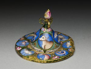 带有占星装饰的带盖碗，碟和勺，19世纪初