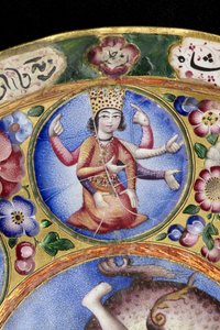 带有占星装饰的带盖碗，碟和勺，19世纪初