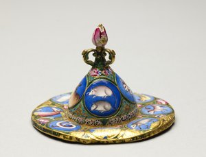 带有占星装饰的带盖碗，碟和勺，19世纪初