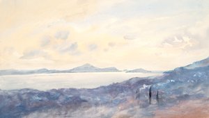 蓝色水洗风景（编织纸上水彩和石墨）