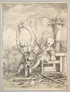 中国儿童与鹦鹉的游戏，1760-70。 作者 Baron de Thiers Louis Antoine Crozat