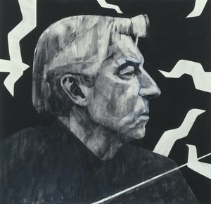 Herbert von Karajan的肖像，“星期日泰晤士报”的插图，1970年代（船上的水粉画）