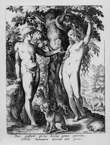 亚当和夏娃，由Hendrik Goltzius雕刻，1585年