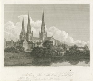 利奇菲尔德大教堂-西南景观：版画，1796年 作者 巴塞洛缪·豪利特