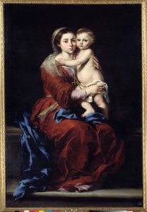玫瑰经的处女。 麦当娜有了孩子。 巴托洛梅·穆里略 (1618-1682) 的绘画 作者 巴斯托洛梅·埃斯特万·穆里略