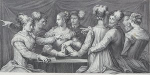 一群衣着优雅的人在玩牌，1740-68年