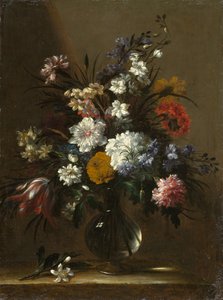 一个花瓶在桌上，c.1660-1670
