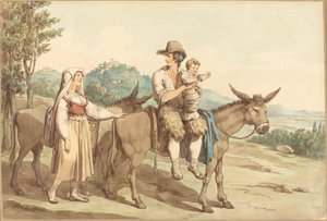 一个农民家庭和两头驴子 作者 Bartolomeo Pinelli