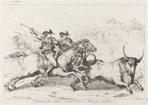 Cavalcature che conducono le bestie bovine in Roma, per macellare (Cattle Driven to the Slaughter in Rome) (Plate 16) 作者 Bartolomeo Pinelli