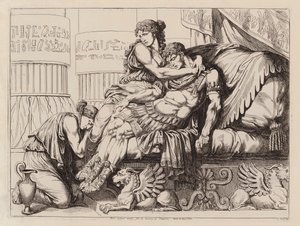 马克-安东尼在克里奥帕特拉怀中之死，公元前 30 年（蚀刻版画） 作者 Bartolomeo Pinelli