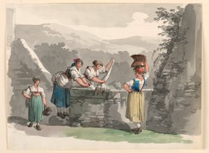 绘画，罗马附近山区的洗衣店，1807-1808 年 作者 Bartolomeo Pinelli