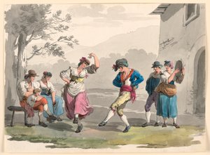 绘画，"Saltarello Romano"，《罗马附近跳舞的农民》，1807-08 年 作者 Bartolomeo Pinelli