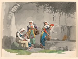 素描，三位南意大利妇女，1807-1808 年 作者 Bartolomeo Pinelli
