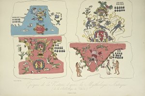 自然的时代，根据阿兹特克神话，来自梵蒂冈图书馆，插图来自亚历山大-冯-洪堡和艾梅-邦普朗的《科迪勒山脉和美洲印第安人的纪念碑》。 作者 Bartolomeo Pinelli