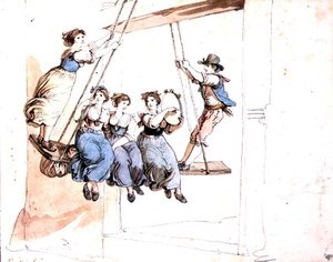 在秋千上（纸上铅笔水彩画） 作者 Bartolomeo Pinelli