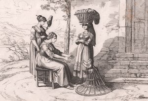 穿着传统服装的罗马妇女，巴托洛梅奥-皮内利的蚀刻画（罗马 作者 Bartolomeo Pinelli