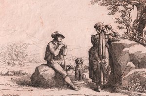 在阿布鲁佐的Fraine，两个带着婴儿和狗的平民，Bartolomeo Pinelli的蚀刻画（罗马 作者 Bartolomeo Pinelli