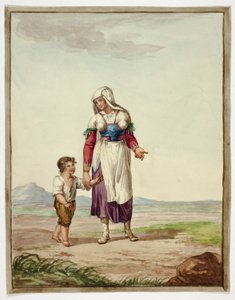 身着土著服饰的妇女与路上的男孩 作者 Bartolomeo Pinelli