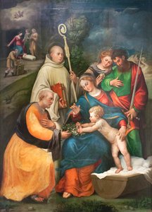 神圣家族与圣人本笃、保罗和抹大拉 作者 Bartolomeo 叫 Bagnacavallo Ramenghi