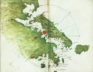 内格罗蓬特海图，约 1485 年（牛皮纸） 作者 巴尔托洛梅奥·达利·索内蒂