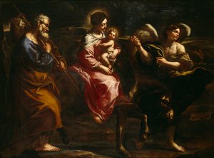 逃往埃及（布面油画） 作者 Bartolommeo Biscaino