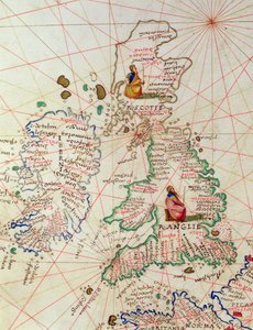 英国和苏格兰王国，1553年9月1日威尼斯33地图世界地图集（牛皮纸上的墨迹）（详情来自330949）