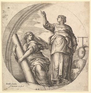 Fortitude and Justice，一个圆形的寓言作品，其中Fortitude g...，约1530-61。