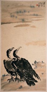 两只鸬鹚（纸质挂轴和色彩） 作者 徐悲鸿