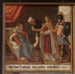 Maarke.小教堂（Sint-Vincentiuskapel）内部。绘画。圣文森特殉教者。19 世纪。细节。 作者 比利时学校