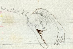 Headache, 2000, pencil and watercolor on paper 作者 贝拉·拉尔森（Bella Larsson）