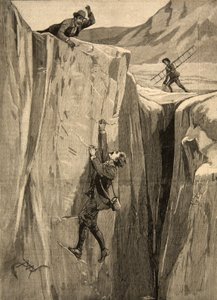 1891年8月23日，一个游客挂在阿尔卑斯山的裂隙中，来自&39;Le Petit Parisien&39; 作者 Beltrand和Clair Guyot，E。Dete