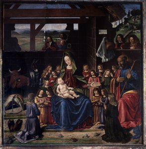 诞生。 Benedetto Ghirlandaio（1458-1497）的绘画。 木头上的油。 尺寸：147x144cm。 艾格佩斯教堂 作者 本尼迪托·吉兰达约（Benedetto Ghirlandaio）