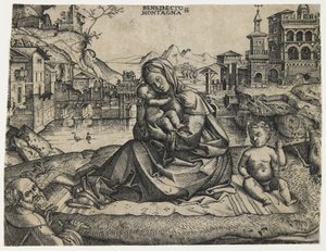 神圣家族与婴儿圣约翰在景观中，c。 1506-1512