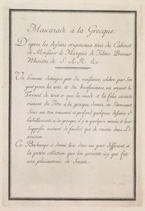 希腊化装舞会：1771年，第1页书名。