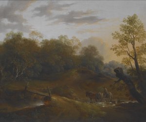 小马车穿过林地小溪，约 1815 年（布面油画） 作者 本杰明·巴克