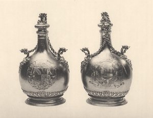 威廉三世朝圣者酒壶一对，约1690年（银镀金 作者 本杰明·布拉德福德