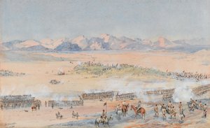 1889 年 8 月 3 日，埃及陆军第 9 和第 10 苏丹营在托斯基战役中前进（水彩） 作者 本杰明·多尼索普·阿尔索普·多恩