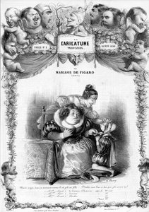 Figaro 的婚姻，Act 11，与 Suzanne 和伯爵夫人 Almaviva 的角色：“”_但是看这鼻涕作为一个女孩有多漂亮......你不会像那样漂亮吗？ "" 插图，1838 年。
