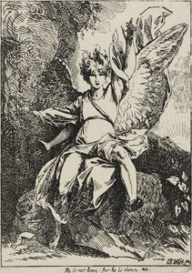 复活的天使，1801年（在编织纸上的钢笔版画安装在原始的编织支撑板上，带有灰褐色的aquatint） 作者 本杰明·韦斯特