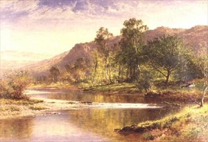 进入德温特河的河流（布面油画） 作者 本杰明·威廉姆斯（Benjamin Williams）领导人