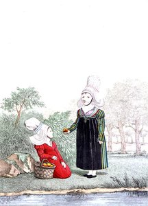 诺曼底鲁昂地区的儿童，19世纪初（彩色雕刻）。 作者 Benoit (after) Pecheux