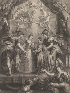 图版17：两位公主在亨达耶的交换，与安妮的寓意场景，1707-10年 作者 贝努瓦·奥德兰一世