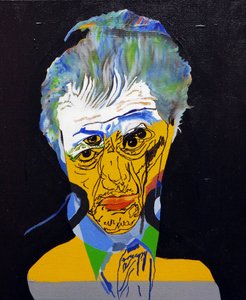 历史上的 50 位主要作家：约翰-欧文，2015 年（布面油画和丙烯画）