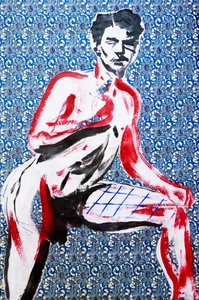 日本男性 2，2020 年（丝网版画日本纸上的丙烯颜料） 作者 伯努瓦·埃尔万·布歇罗
