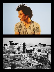 尤罕在贝拿勒斯》，2005 年（两块并列画布上的油画） 作者 伯努瓦·埃尔万·布歇罗
