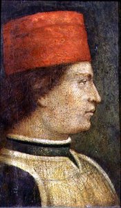 戴红帽子的男人的头（板画上的钢笔画 作者 Benozzo di Les di Sandro Gozzoli