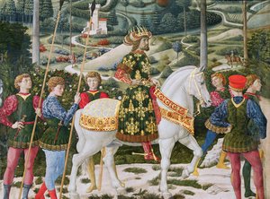 John VII Palaeologus 1391-1448，东罗马帝国皇帝，作为三王之一，详细介绍了教堂里的魔法骑行之旅，c.1460壁画细节70625