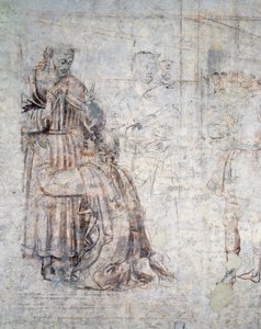艾萨克和丽贝卡的婚姻，sinopia 的细节（底漆） 作者 Benozzo di Les di Sandro Gozzoli