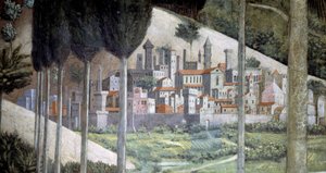 中世纪小镇，小教堂中《玛吉之旅》的细节，约 1460 年（壁画） 作者 Benozzo di Les di Sandro Gozzoli